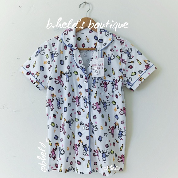 Roller Rabbit Cheery Monkey Polo Pajamas in White Size XS Dreamland Day 5 NWT - Picture 2 of 15